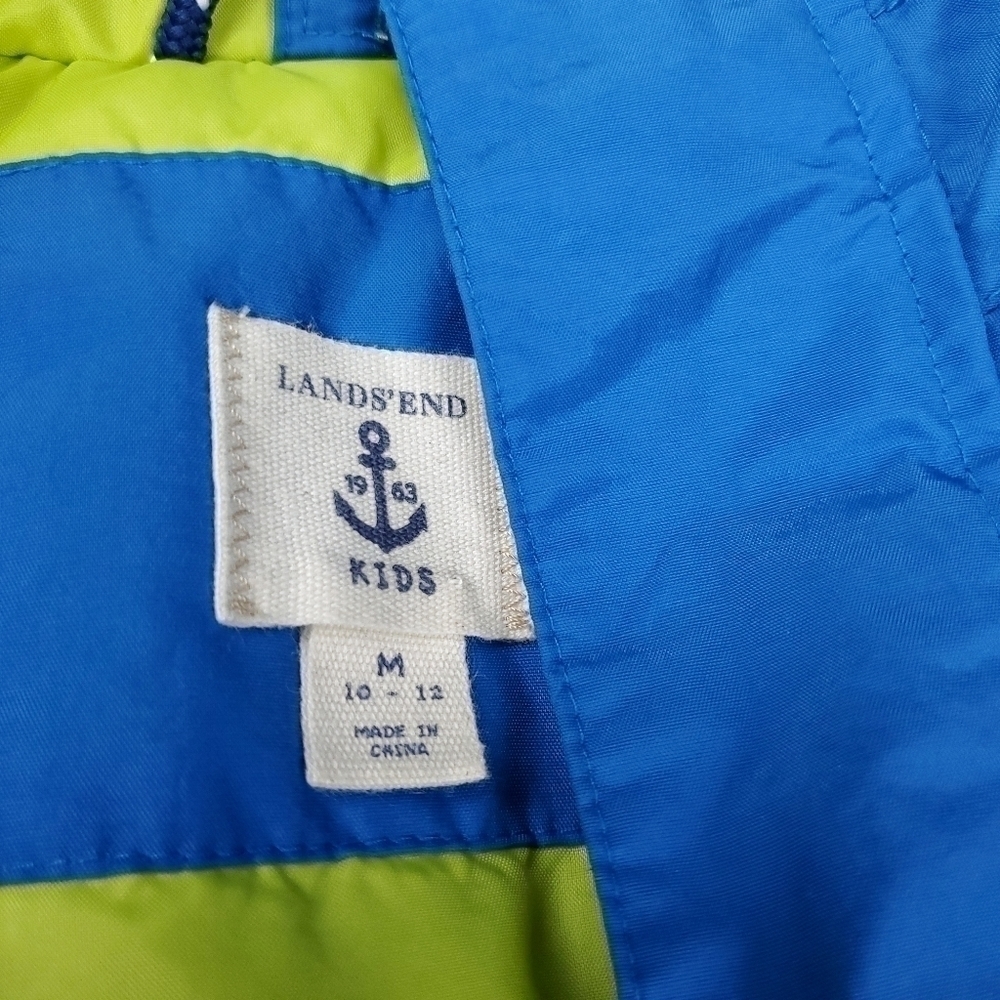 Lands' End Kids Grow A Longs Blue and Lime Puffer Coat Kids Medium 10-12 - Picture 10 of 13